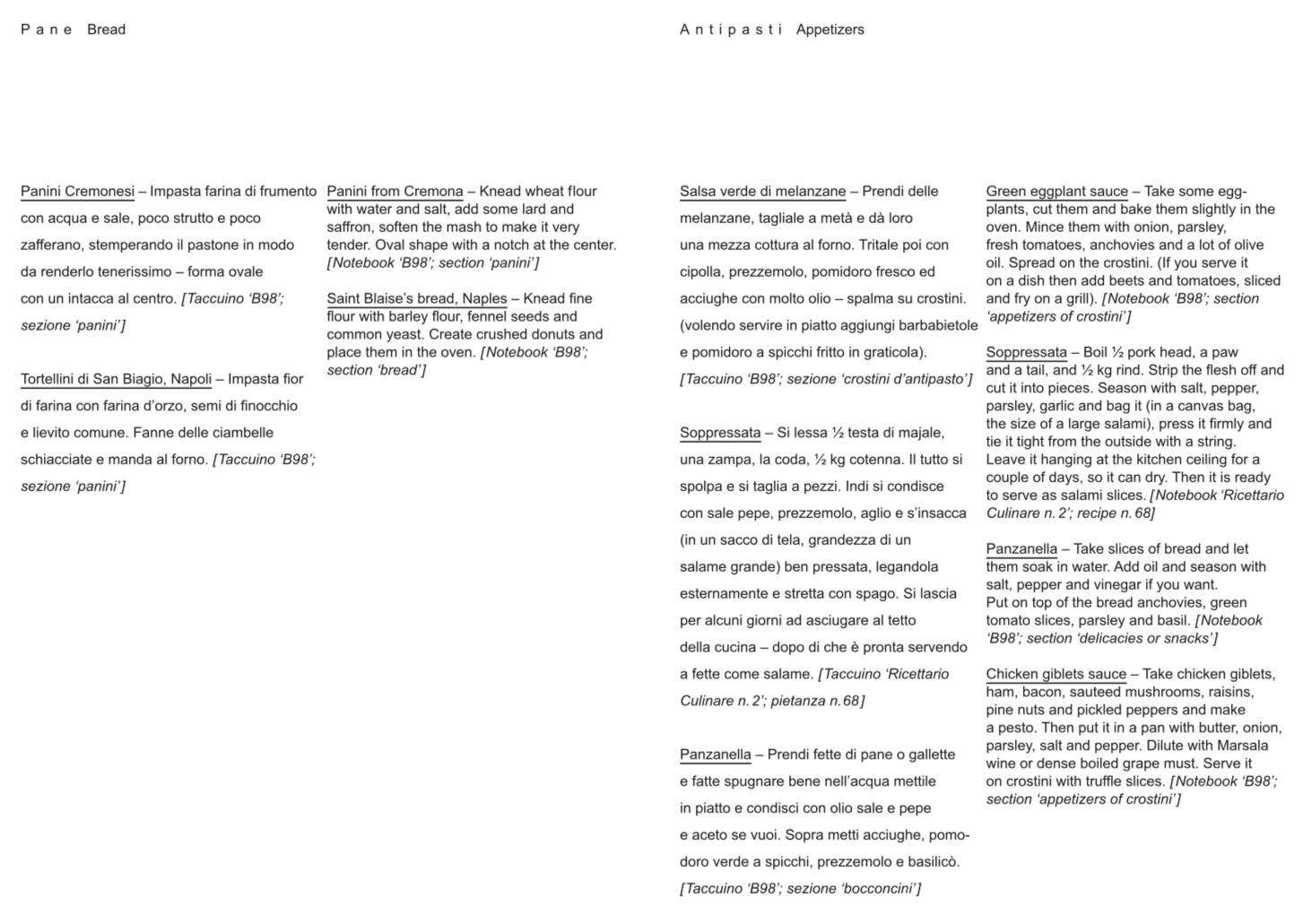 Imagined Menu Quando tu mangiavi cor pensiero
